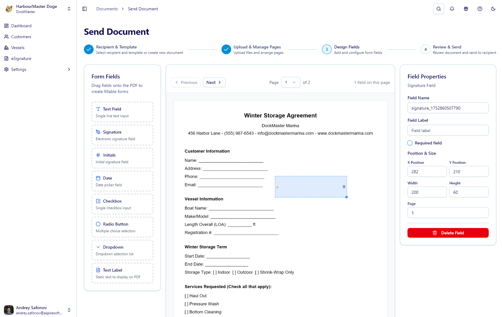 DockMaster Web: eSignature Screen
